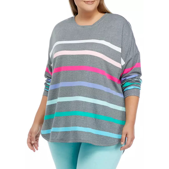 Cabana By Crown & Ivy Womens T-Shirt Size XL Gray Striped Baby Terry Pullover‎ - Picture 1 of 13